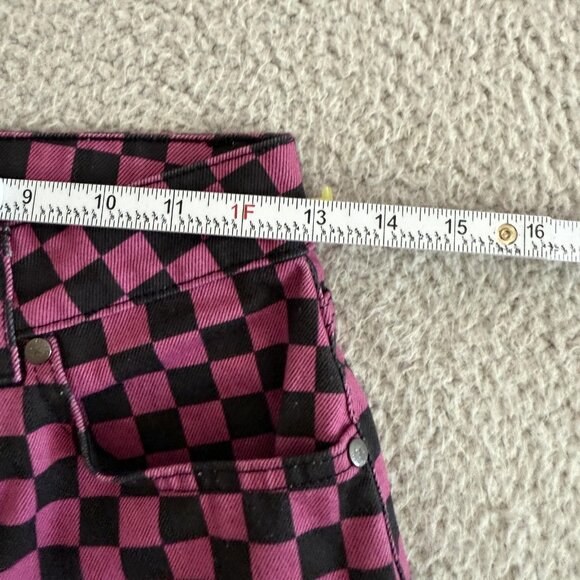Ragged Jeans Pants Checkerboard Whimsigoth High Rise Pink Black - Picture 6 of 16